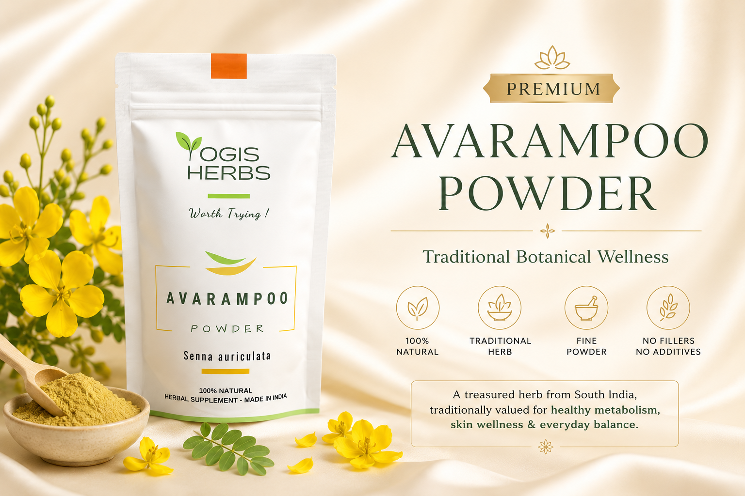 Avarampoo Powder — Senna auriculata | Blood Sugar Balance & Skin Radiance 73 Avarampoo Powder — Senna auriculata | Blood Sugar Balance & Skin Radiance 1