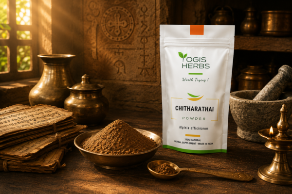 YOGIS HERBS Chitharathai Powder (Alpinia officinarum / Kulinjan) – Traditional Herbal Supplement for Throat Comfort, Respiratory Wellness & Digestive Fire
