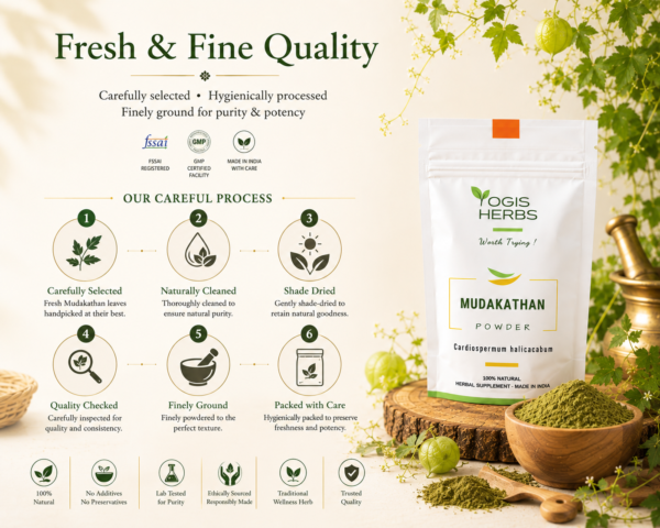 YOGIS HERBS Mudakathan Powder — Cardiospermum halicacabum (Balloon Vine) | Traditional Tamil Herb for Joint Comfort & Mobility | Heritage Keerai