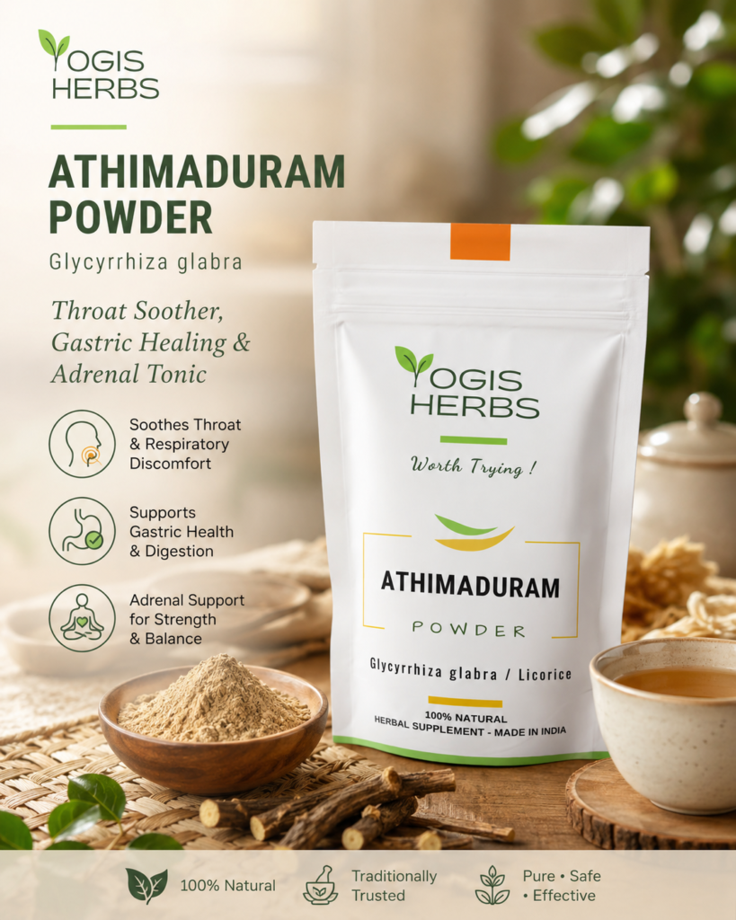Athimaduram Powder — Glycyrrhiza glabra | Throat Soother, Gastric Healing & Adrenal Tonic 10 YOGIS HERBS Athimaduram Powder — Glycyrrhiza glabra