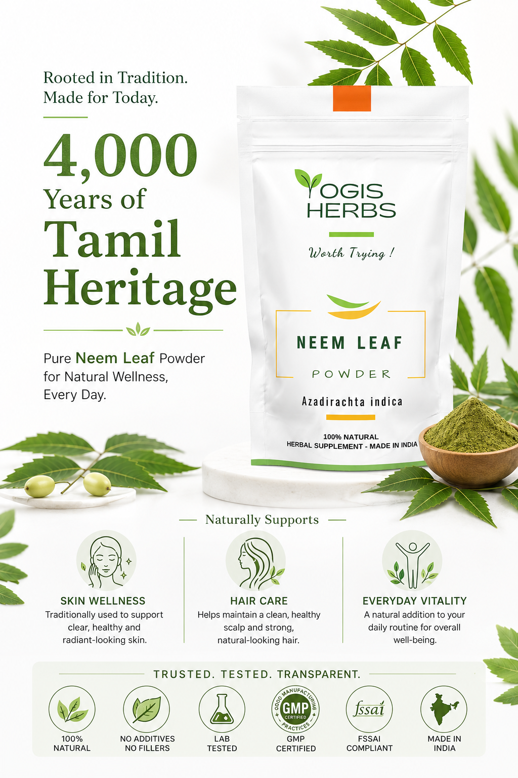 YOGIS HERBS Neem Leaf Powder Hero
