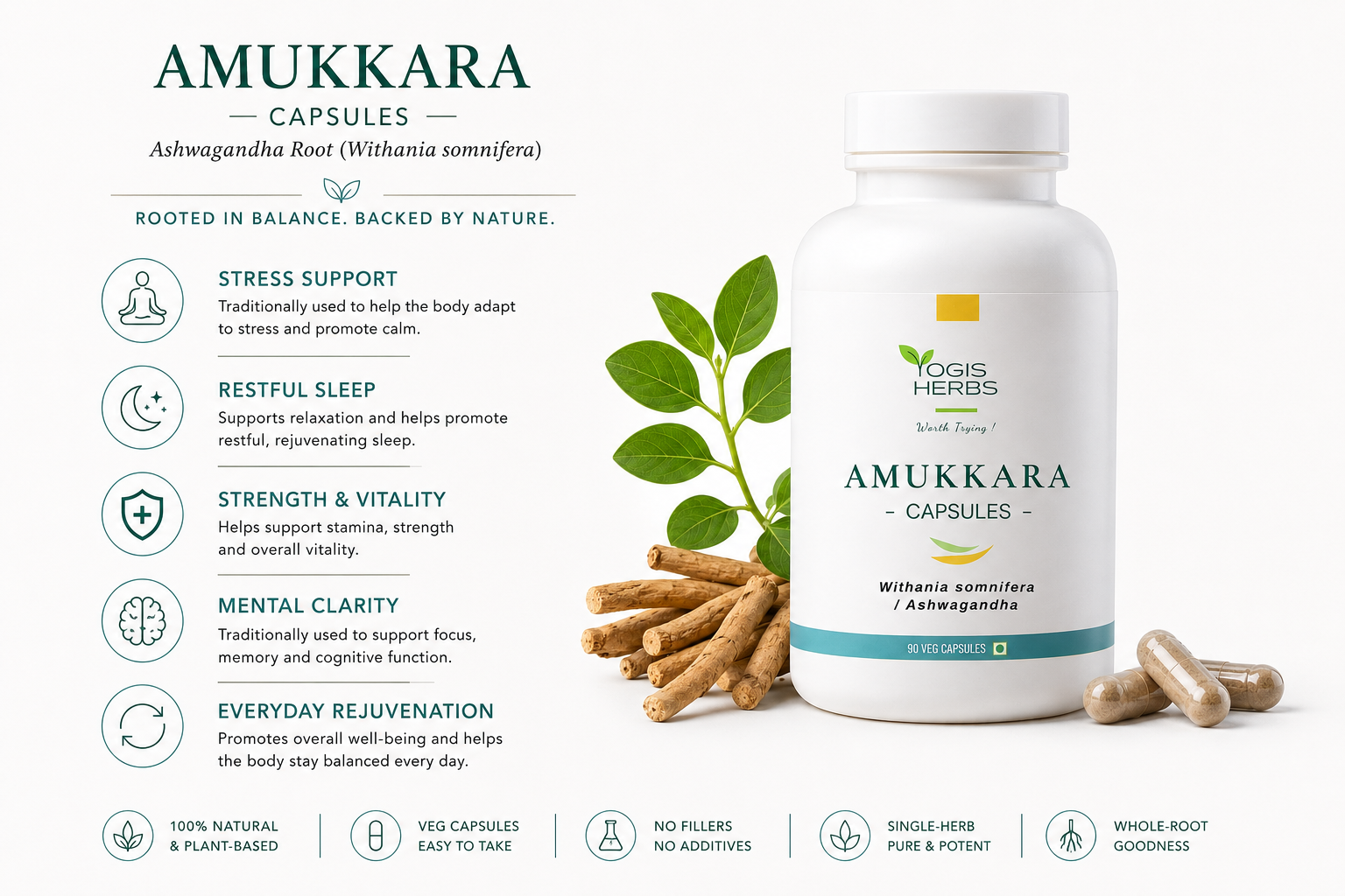 YOGIS HERBS Amukkara Capsules – Ashwagandha Root (Withania somnifera / Ashwagandha) – Whole-Root Veg Capsules for Stress Support, Restful Sleep & Everyday Vitality – Single-Herb, No Fillers, 90 Capsules 3 YOGIS HERBS Amukkara Capsules – Ashwagandha Root (Withania somnifera / Ashwagandha) – Whole-Root Veg Capsules for Stress Support, Restful Sleep & Everyday Vitality – Single-Herb, No Fillers, 90 Capsules 2