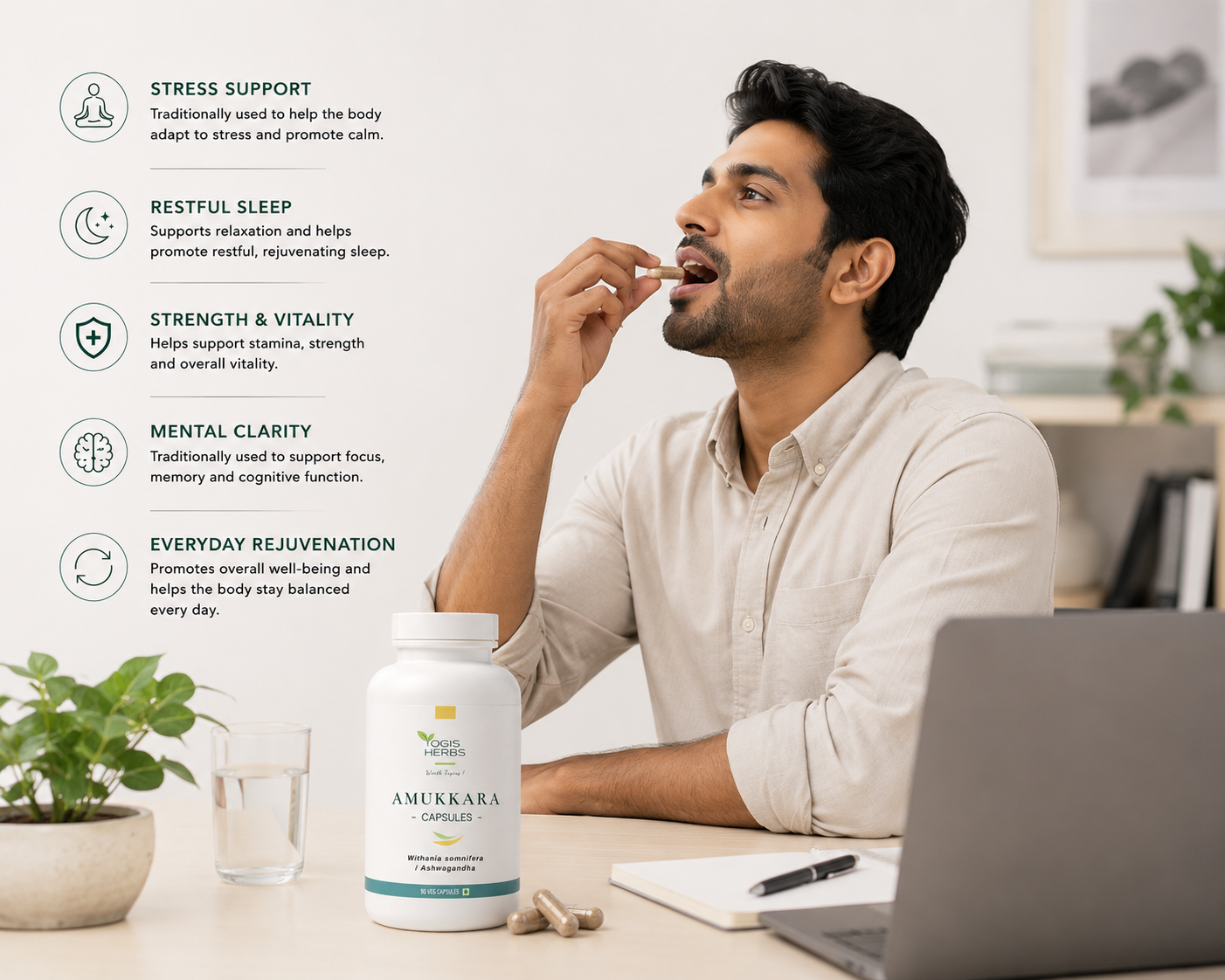 YOGIS HERBS Amukkara Capsules – Ashwagandha Root (Withania somnifera / Ashwagandha) – Whole-Root Veg Capsules for Stress Support, Restful Sleep & Everyday Vitality – Single-Herb, No Fillers, 90 Capsules 2 YOGIS HERBS Amukkara Capsules – Ashwagandha Root (Withania somnifera / Ashwagandha) – Whole-Root Veg Capsules for Stress Support, Restful Sleep & Everyday Vitality – Single-Herb, No Fillers, 90 Capsules 1