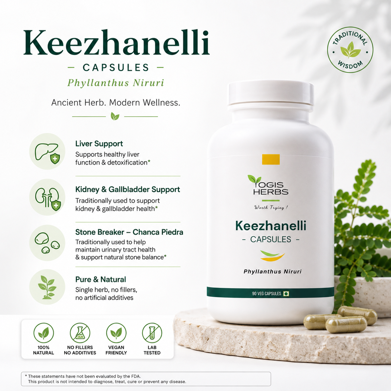 YOGIS HERBS Keezhanelli Capsules (Phyllanthus Niruri)
