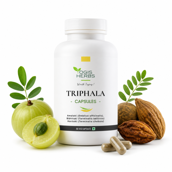 Triphala Capsules_YH_Hero1 Yogis Herbs Triphala Capsules – Amalaki (Emblica officinalis), Bibhitaki (Terminalia bellirica) and Haritaki (Terminalia chebula )