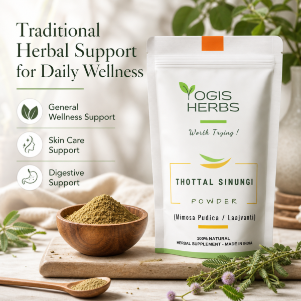 YOGIS HERBS Thottal Sinungi Powder – Lajjalu / Laajvanti (Mimosa pudica / Touch-Me-Not) – Whole-Herb Powder for Digestive Comfort, Traditional Skin & Scalp Care & Antioxidant Wellness – Wildcrafted, Single-Ingredient