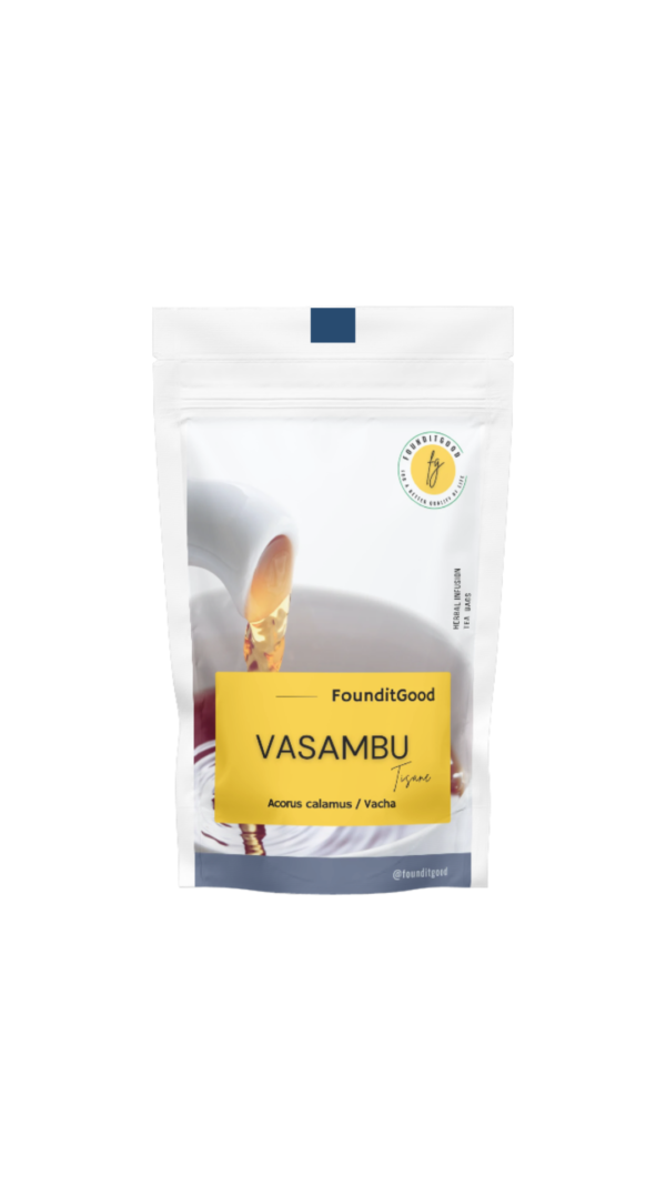 VasambuTisane.png FounditGood Vasambu Tisane (Acorus calamus / Vacha) β Herbal Rhizome Tea for Digestive Ease, Nervine Calm & Vocal Wellness β Traditionally Sourced