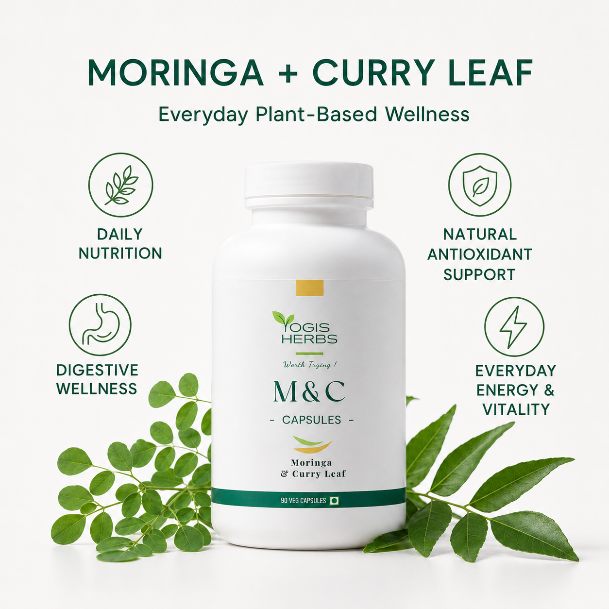 M&C Capsules (Moringa & Curry Leaf) — Hair, Blood & Nourishment | YOGIS HERBS
